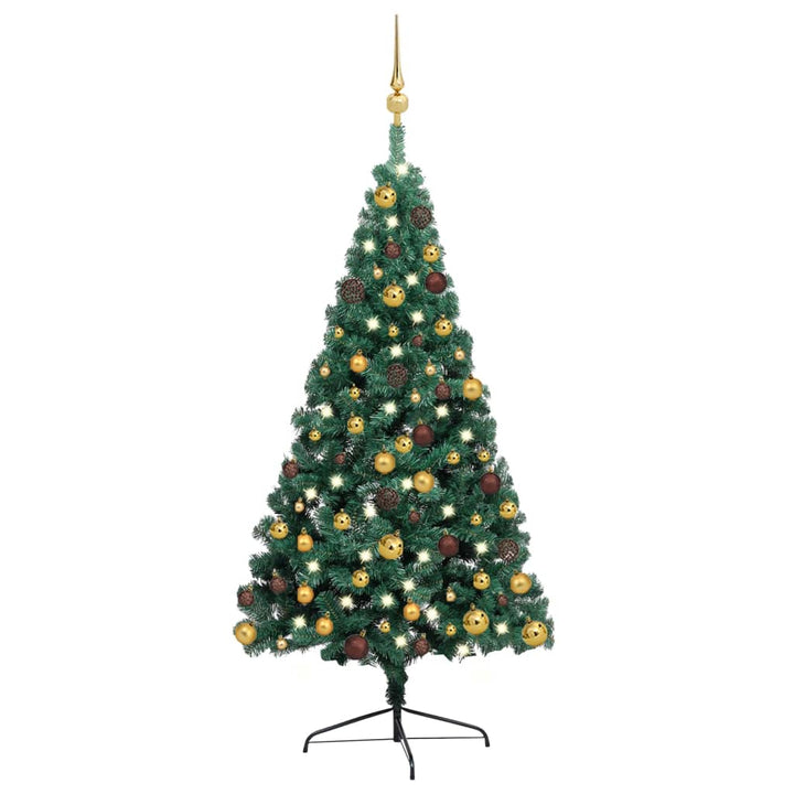 Kunstkerstboom met LED's en kerstballen half 240 cm groen