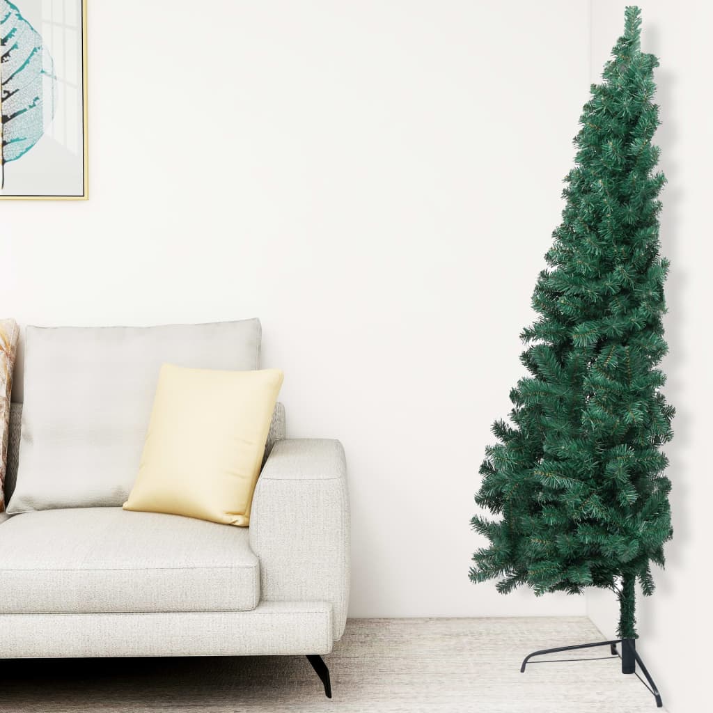 Kunstkerstboom met LED's en kerstballen half 240 cm groen