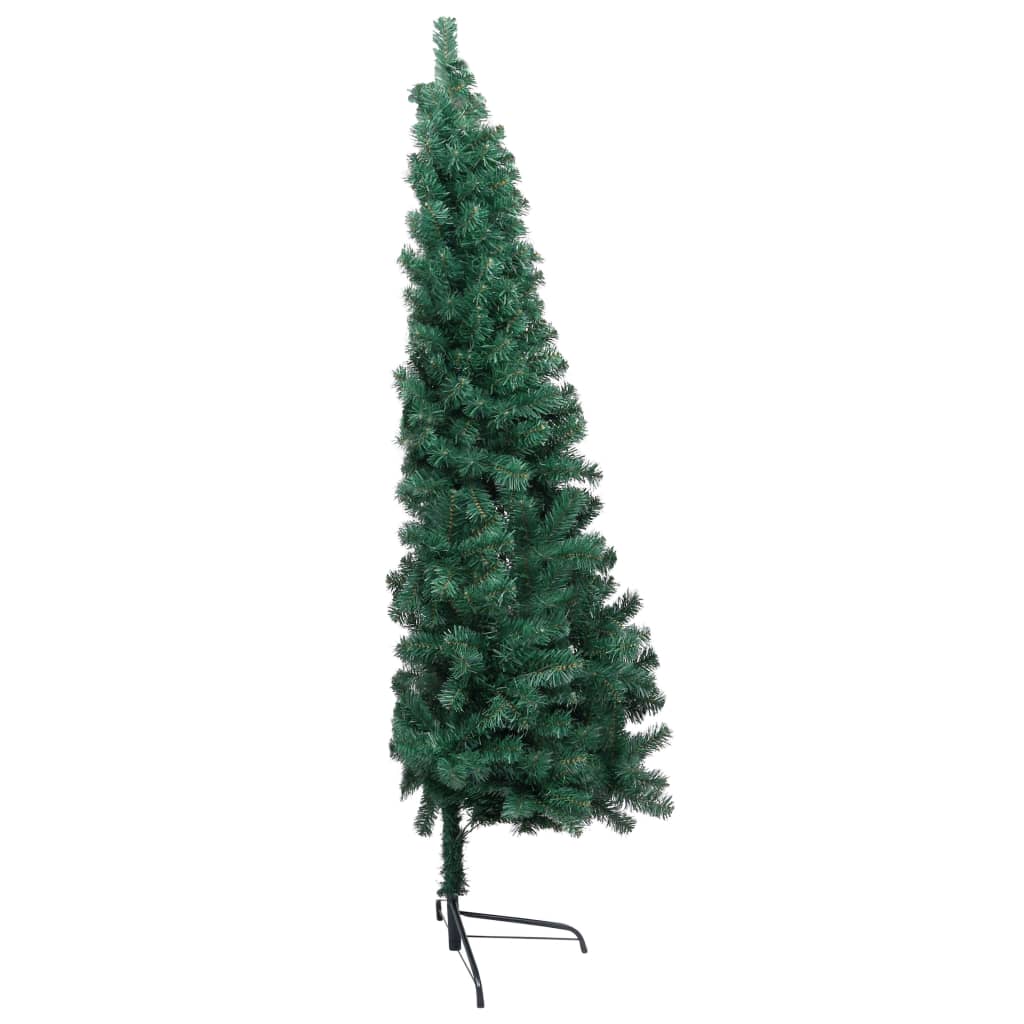 Kunstkerstboom met LED's en kerstballen half 240 cm groen