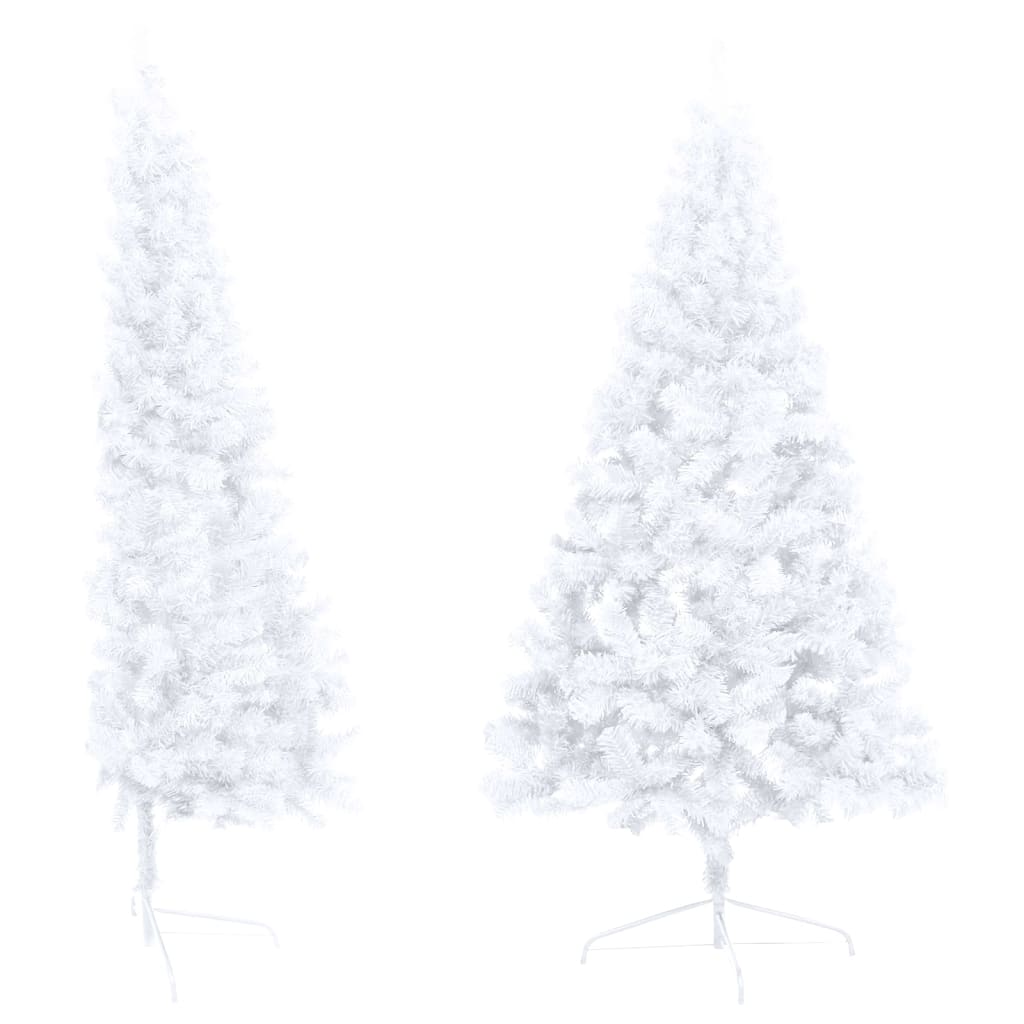 Kunstkerstboom half met LED's en kerstballen 180 cm wit