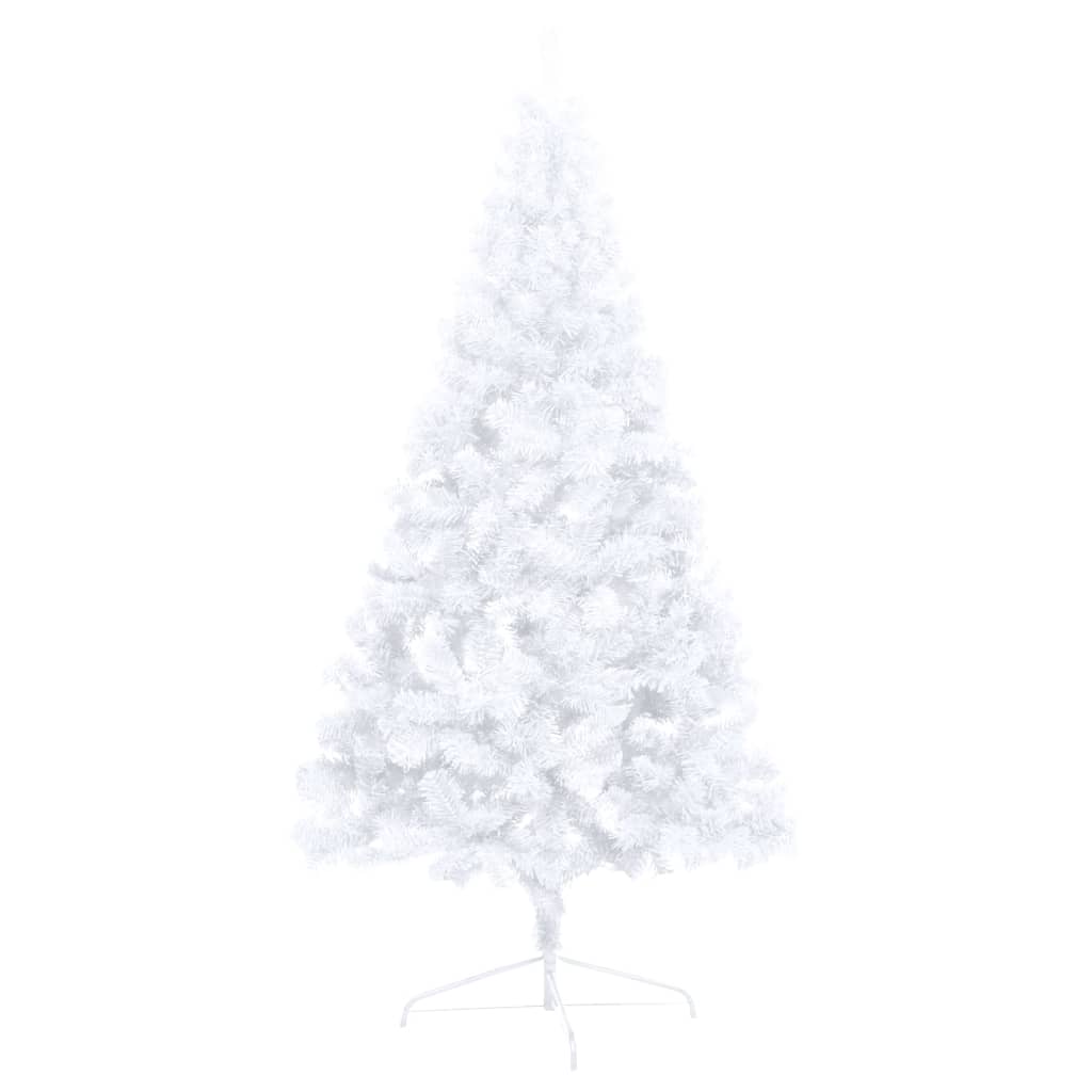 Kunstkerstboom half met LED's en kerstballen 180 cm wit