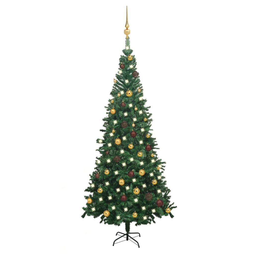 Kunstkerstboom met LED's en kerstballen L 240 cm groen