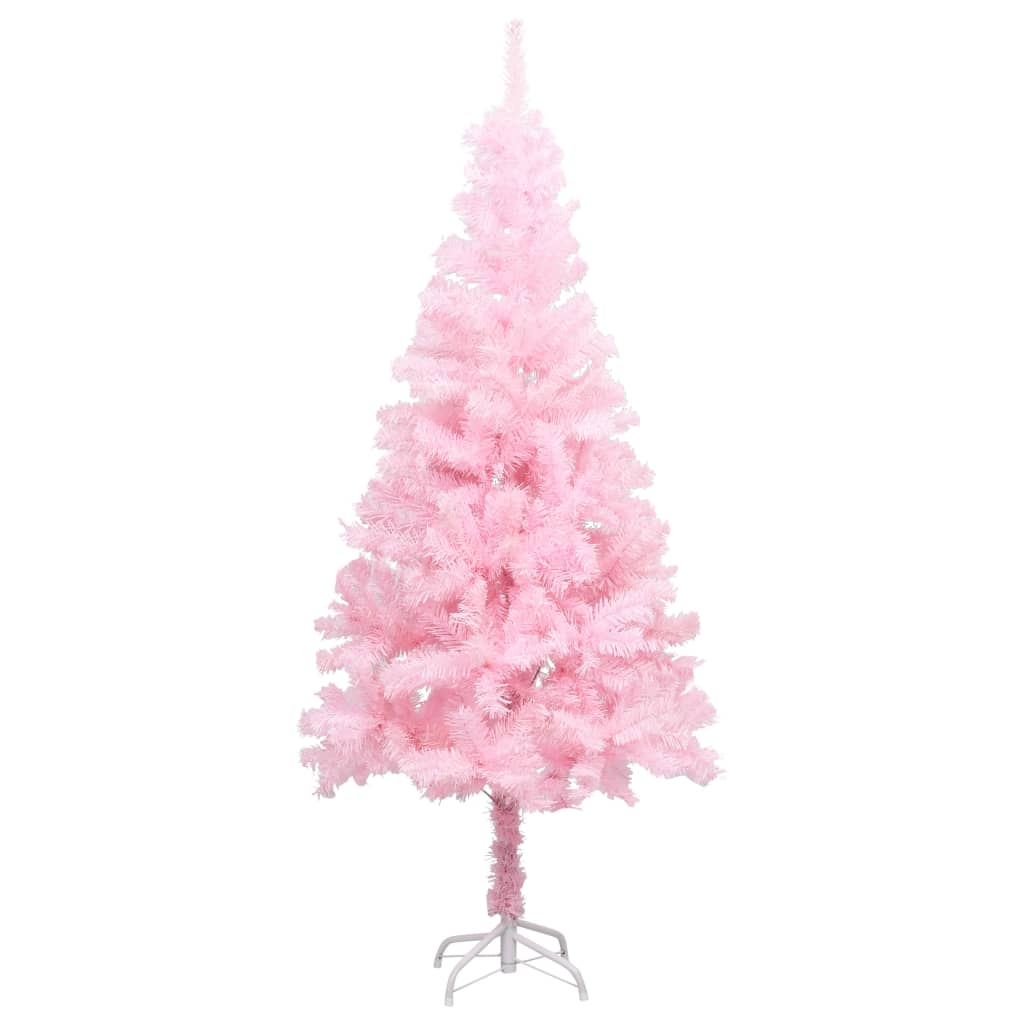Kunstkerstboom met LED's en kerstballen 150 cm PVC roze