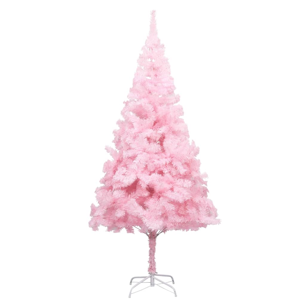 Kunstkerstboom met LED's en kerstballen 210 cm PVC roze