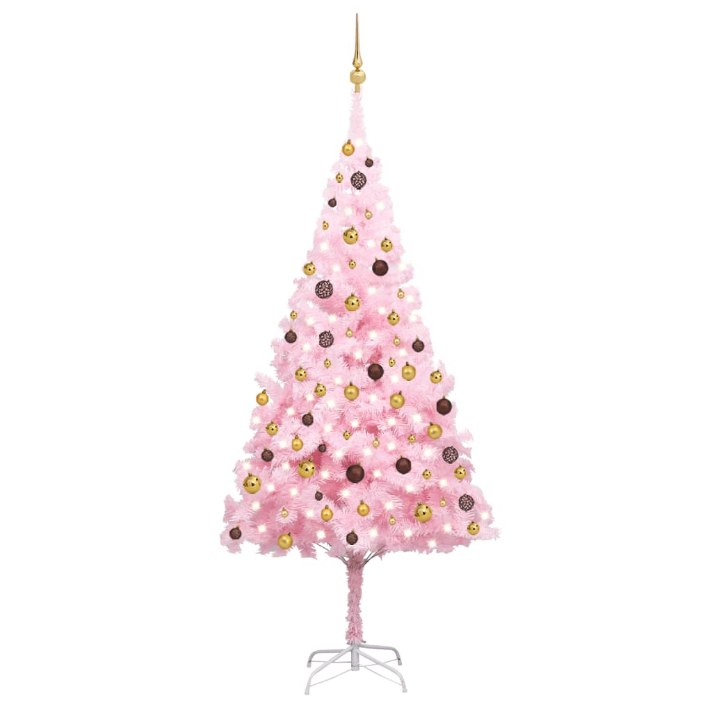 Kunstkerstboom met LED's en kerstballen 240 cm PVC roze