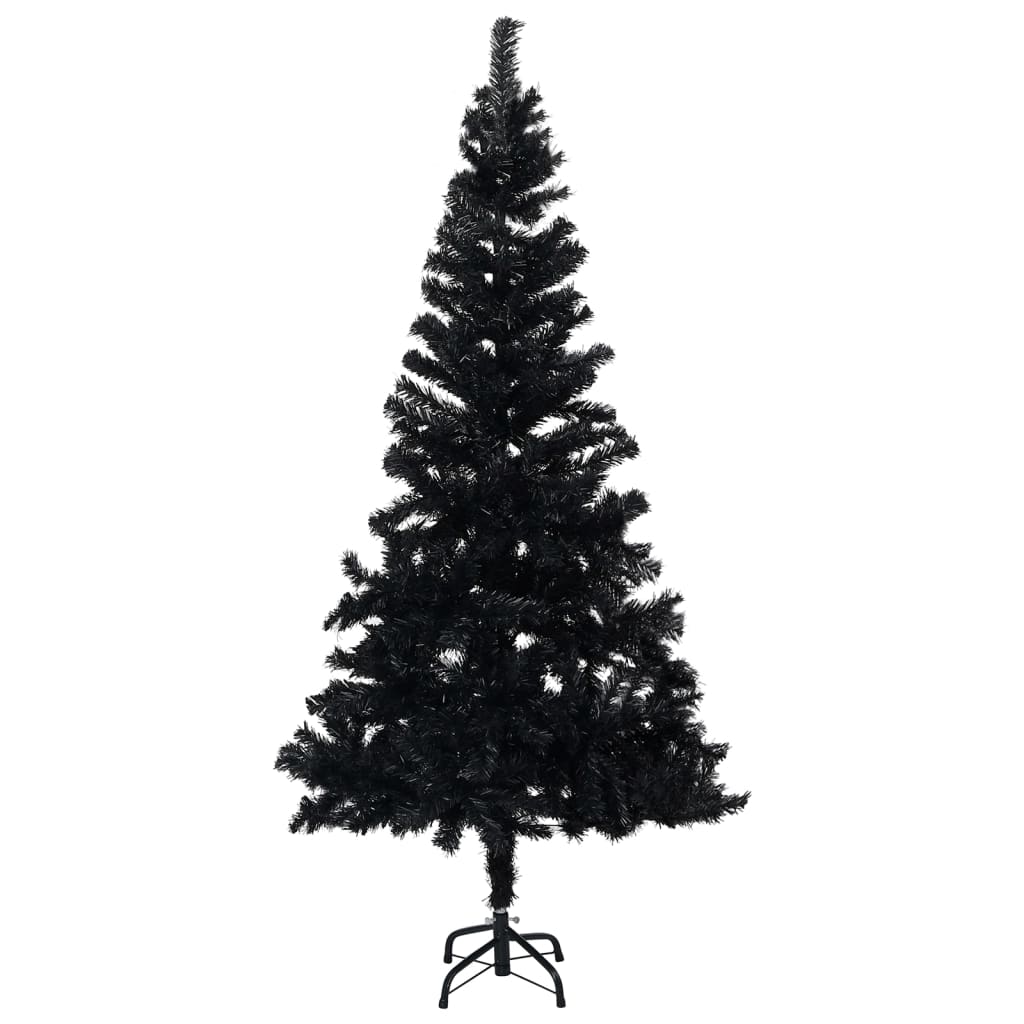 Kunstkerstboom met LED's en kerstballen 180 cm PVC zwart