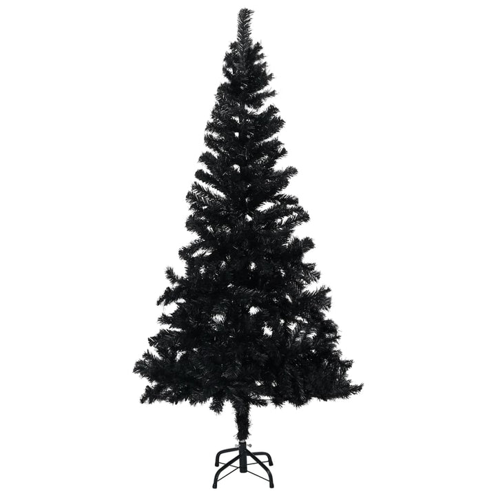 Kunstkerstboom met LED's en kerstballen 210 cm PVC zwart