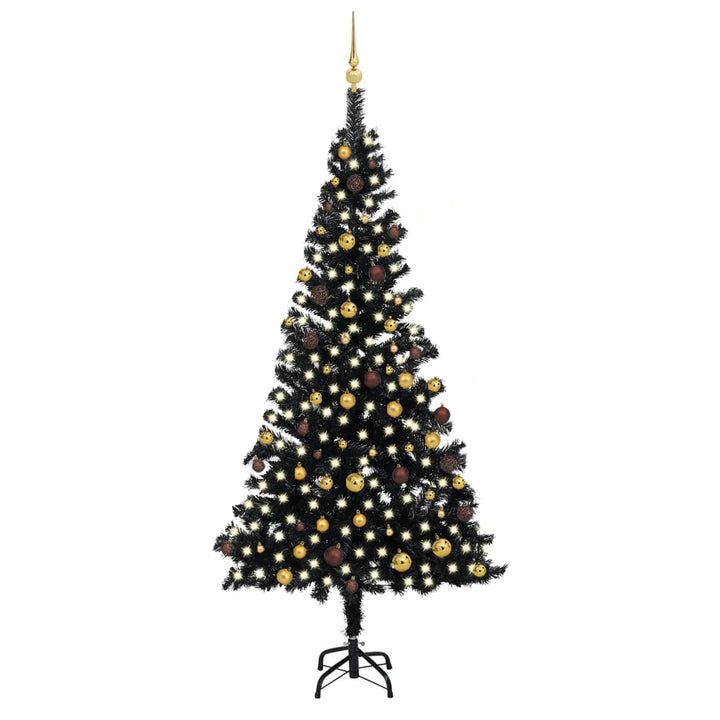 Kunstkerstboom met LED's en kerstballen 240 cm PVC zwart