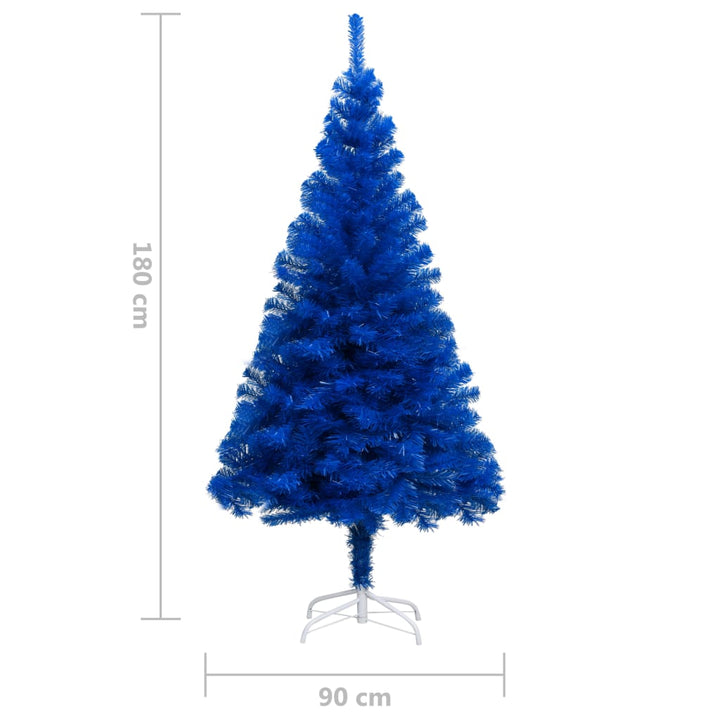 Kunstkerstboom met LED's en kerstballen 180 cm PVC blauw