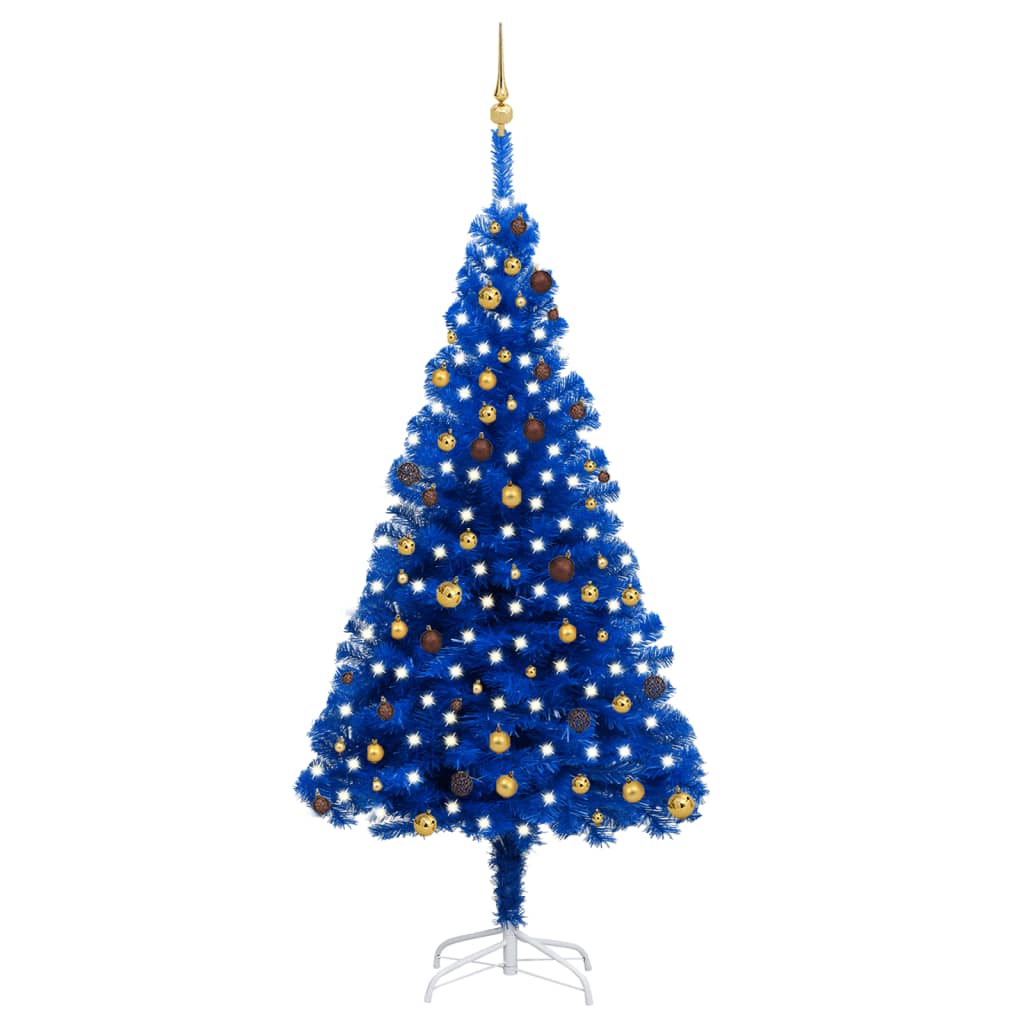 Kunstkerstboom met LED's en kerstballen 240 cm PVC blauw
