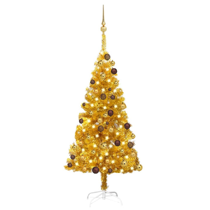 Kunstkerstboom met LED's en kerstballen 120 cm PET goudkleurig