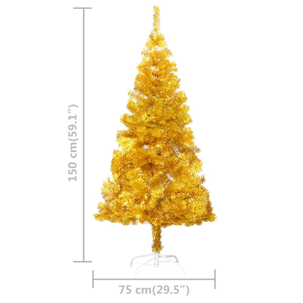 Kunstkerstboom met LED's en kerstballen 150 cm PET goudkleurig