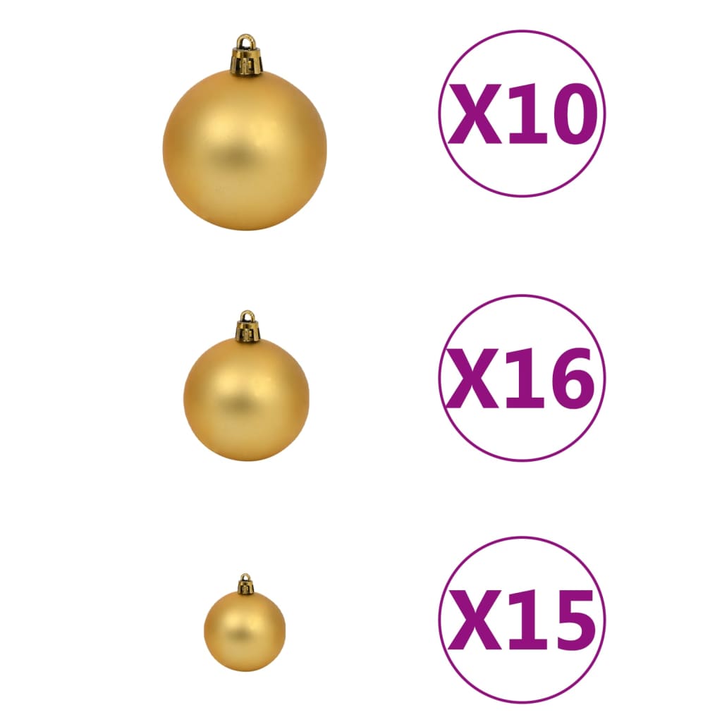 Kunstkerstboom met LED's en kerstballen 240 cm PET goudkleurig