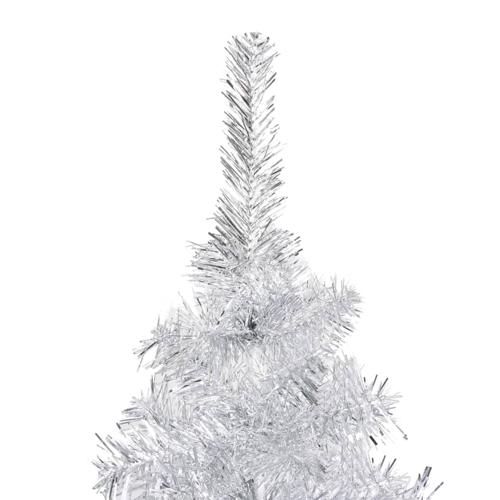 Kunstkerstboom met LED's en kerstballen 150 cm PET zilverkleur