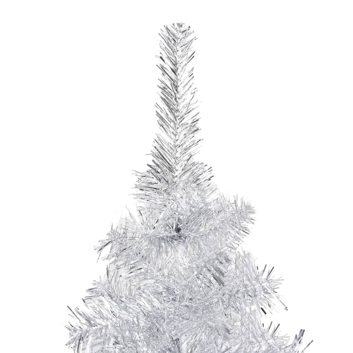 Kunstkerstboom met LED's en kerstballen 210 cm PET zilverkleur