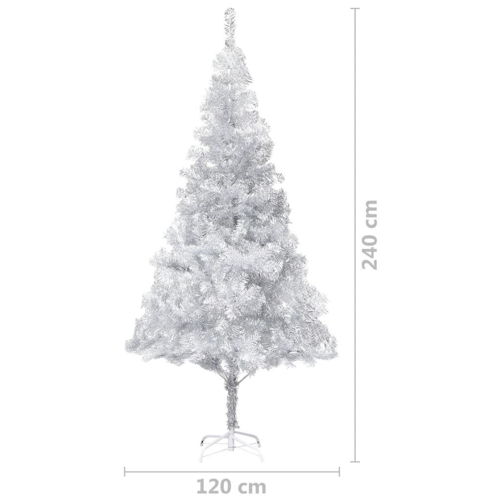 Kunstkerstboom met LED's en kerstballen 240 cm PET zilverkleurig