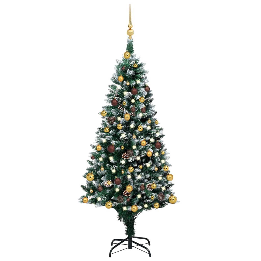 Kunstkerstboom met LED's en kerstballen en dennenappels 150 cm