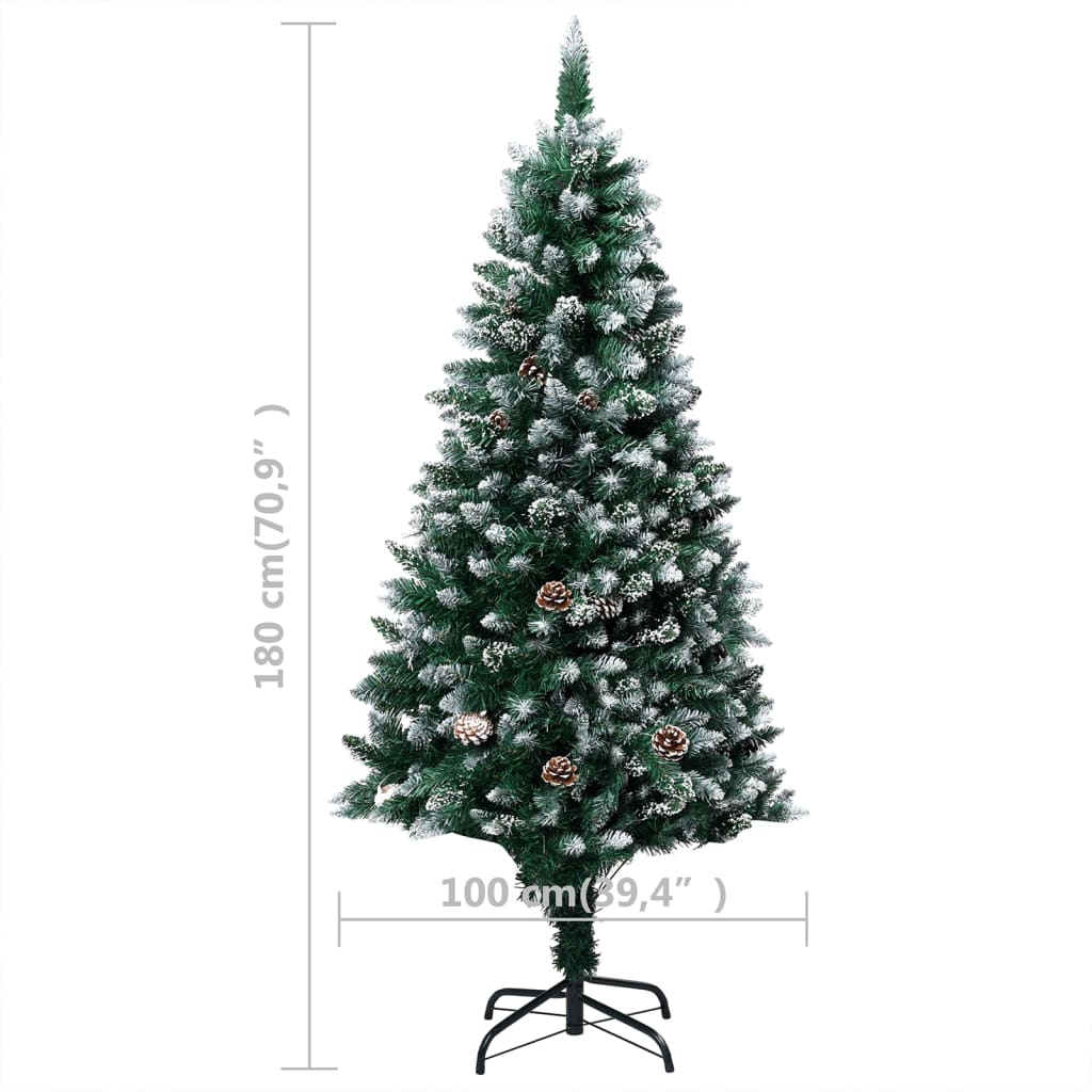 Kunstkerstboom met LED's en kerstballen en dennenappels 180 cm
