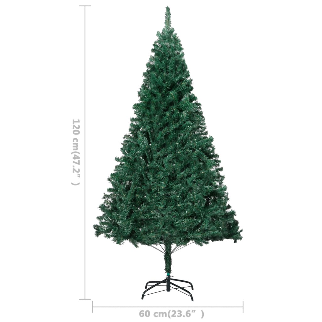 Kunstkerstboom met LED's en kerstballen 120 cm PVC groen
