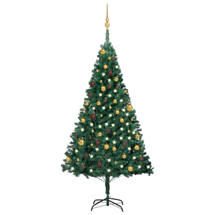 Kunstkerstboom met LED's en kerstballen 180 cm PVC groen