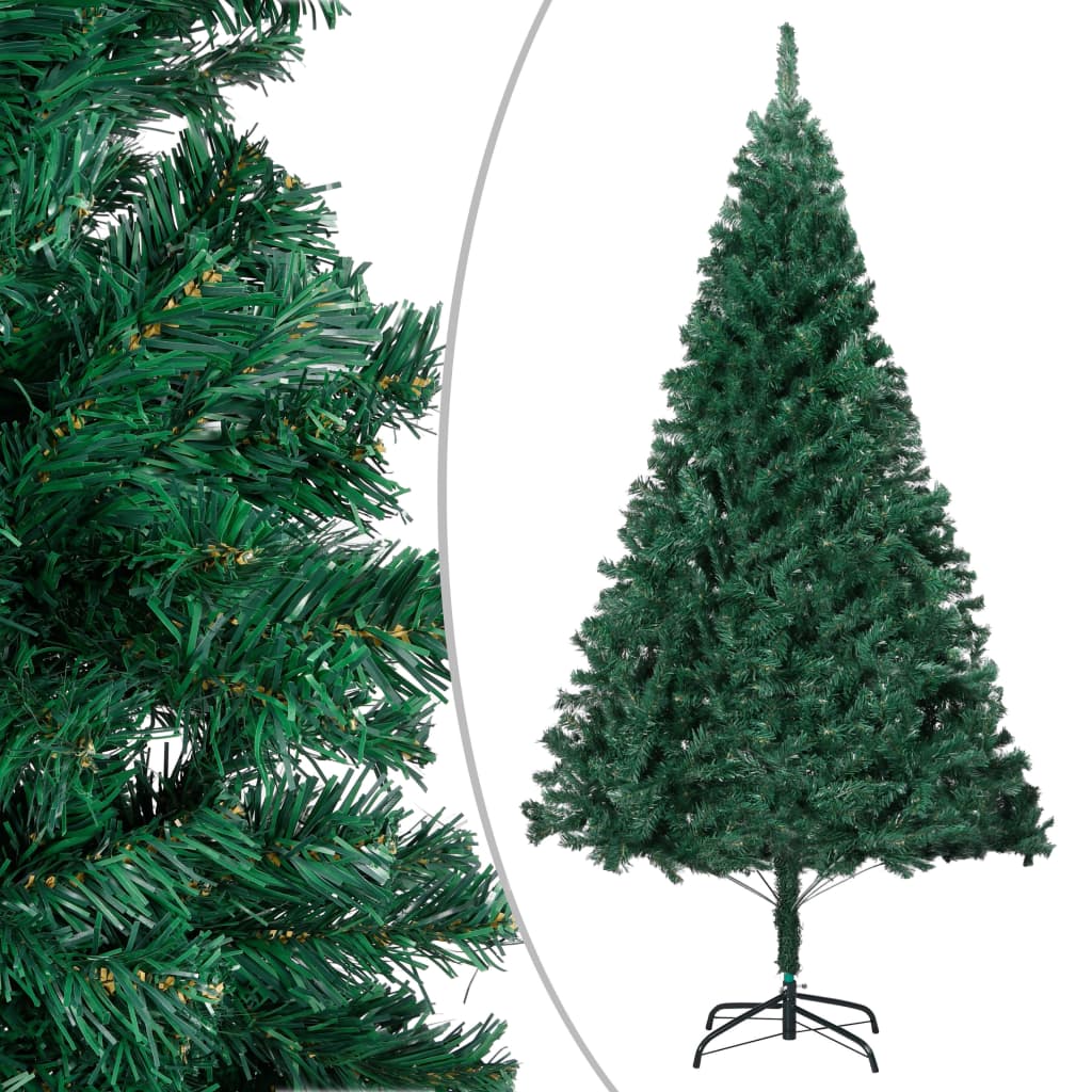 Kunstkerstboom met LED's en kerstballen 210 cm PVC groen