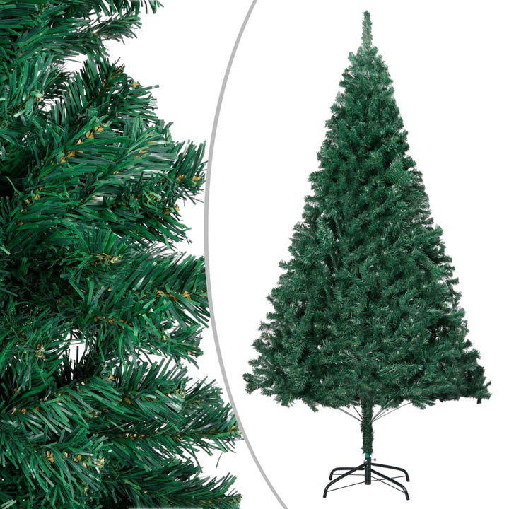 Kunstkerstboom met LED's en kerstballen 210 cm PVC groen