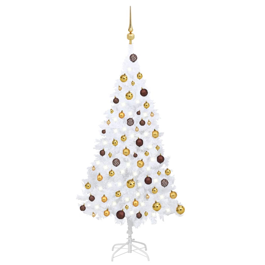 Kunstkerstboom met LED's en kerstballen 120 cm PVC wit