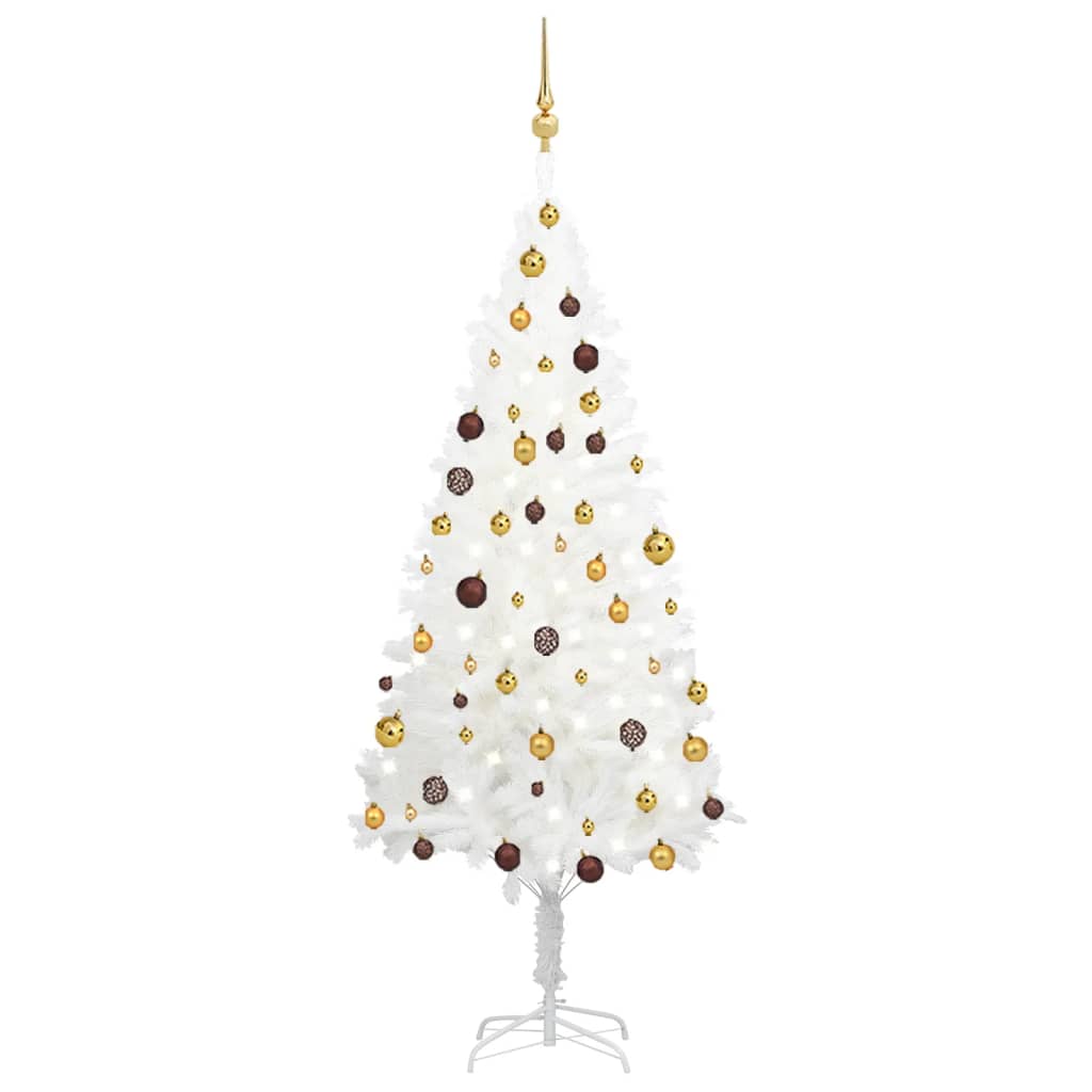 Kunstkerstboom met LED's en kerstballen 180 cm wit