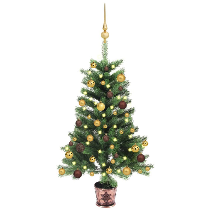 Kunstkerstboom met LED's en kerstballen 65 cm groen