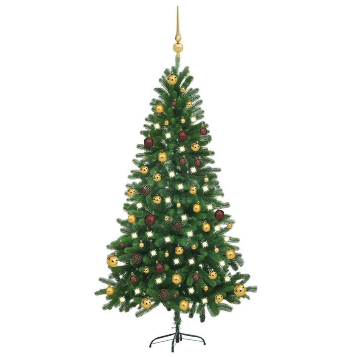 Kunstkerstboom met LED's en kerstballen 150 cm groen