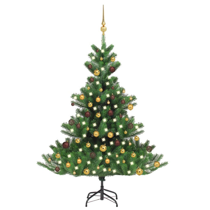 Kunstkerstboom Nordmann met LED's en kerstballen 120 cm groen