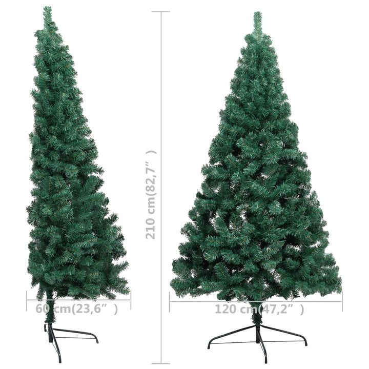 Kunstkerstboom met LED's en kerstballen half 210 cm groen