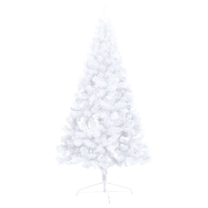 Kunstkerstboom half met LED's en kerstballen 210 cm wit