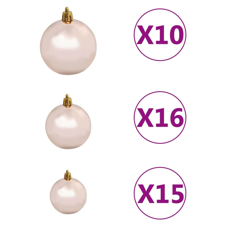 Kunstkerstboom met LED's en kerstballen 910 takken 210 cm