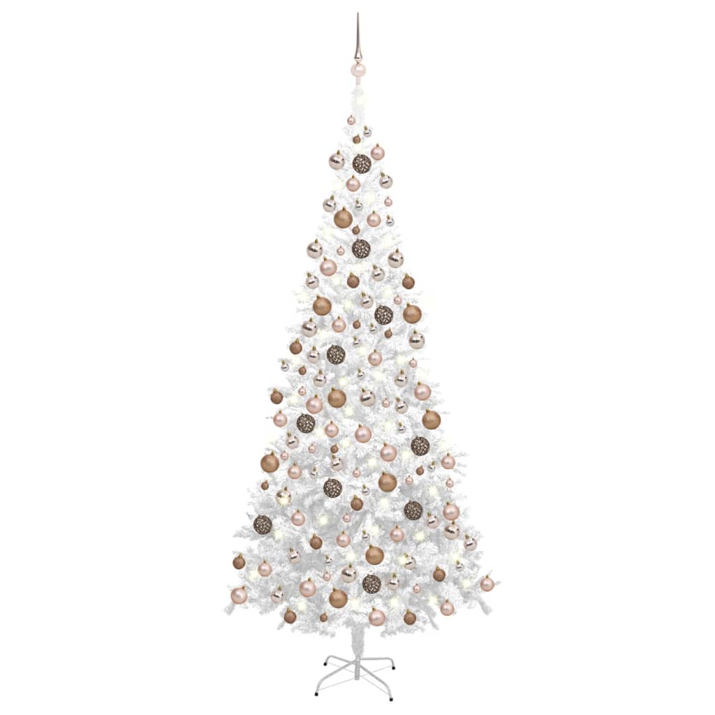 Kunstkerstboom met LED's en kerstballen L 240 cm wit