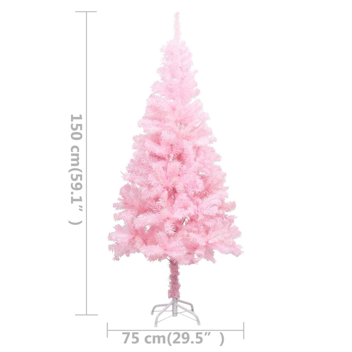 Kunstkerstboom met LED's en kerstballen 150 cm PVC roze