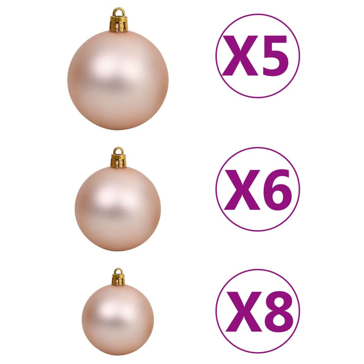 Kunstkerstboom met LED's en kerstballen 180 cm PVC roze