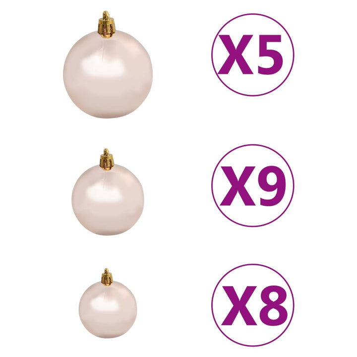 Kunstkerstboom met LED's en kerstballen 180 cm PVC roze