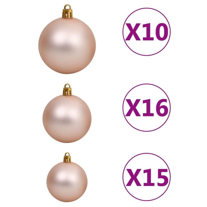 Kunstkerstboom met LED's en kerstballen 210 cm PVC roze