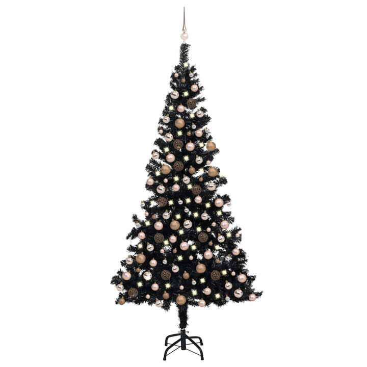 Kunstkerstboom met LED's en kerstballen 240 cm PVC zwart