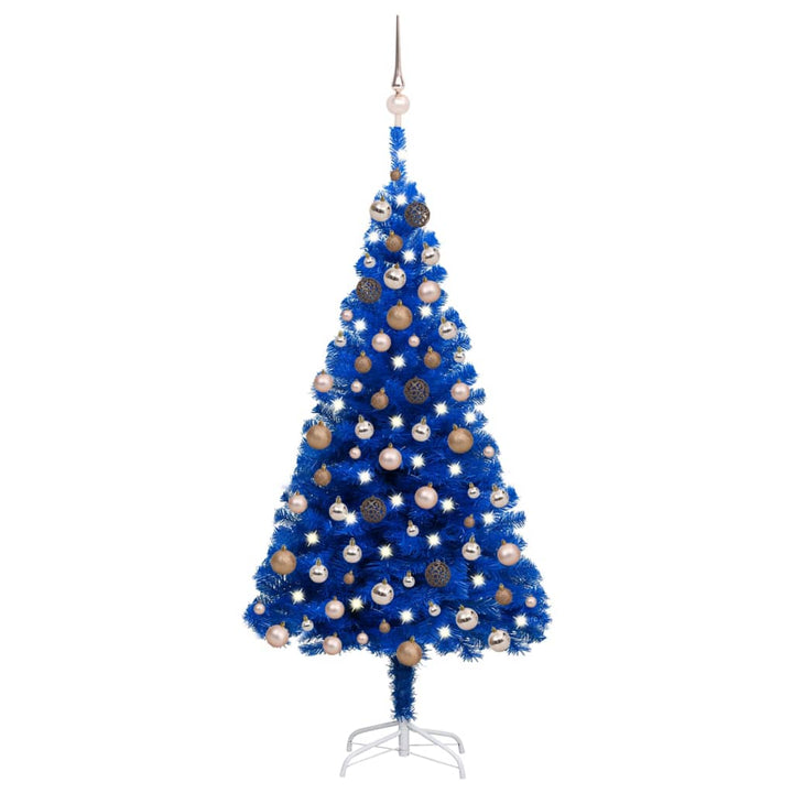Kunstkerstboom met LED's en kerstballen 120 cm PVC blauw