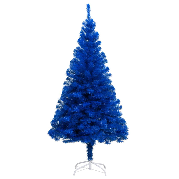 Kunstkerstboom met LED's en kerstballen 210 cm PVC blauw