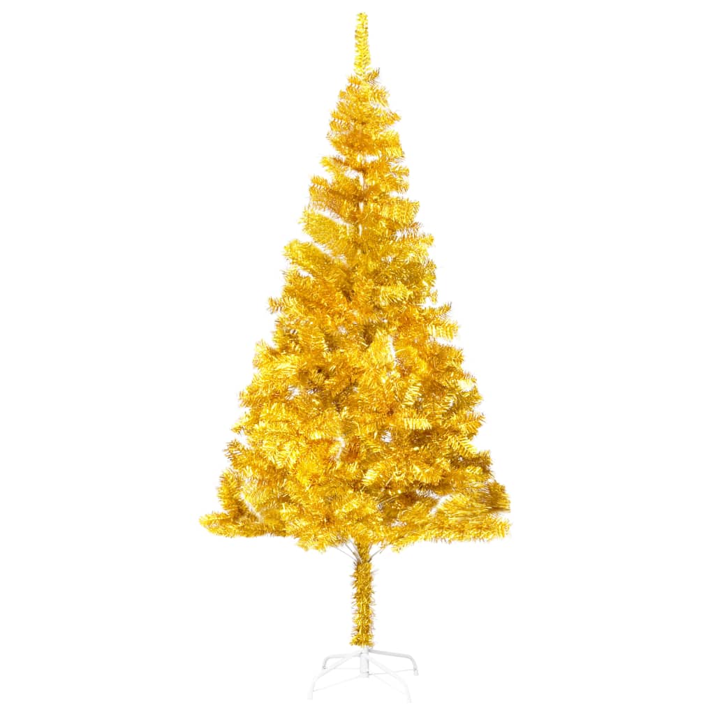 Kunstkerstboom met LED's en kerstballen 210 cm PET goudkleurig