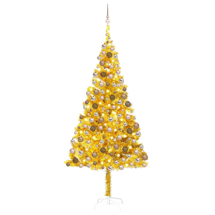 Kunstkerstboom met LED's en kerstballen 240 cm PET goudkleurig