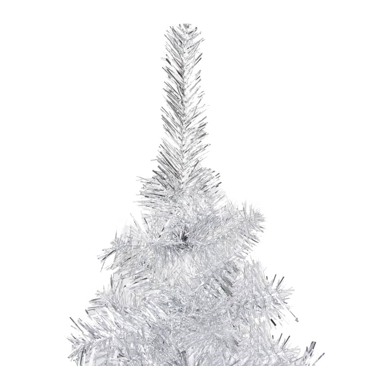 Kunstkerstboom met LED's en kerstballen 210 cm PET zilverkleur