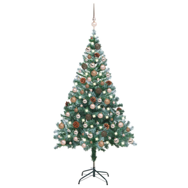 Kunstkerstboom met LED's, kerstballen en dennenappels 150 cm