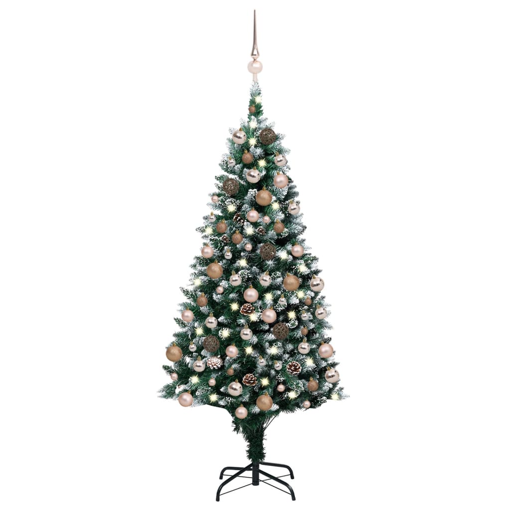 Kunstkerstboom met LED's, kerstballen en dennenappels 150 cm