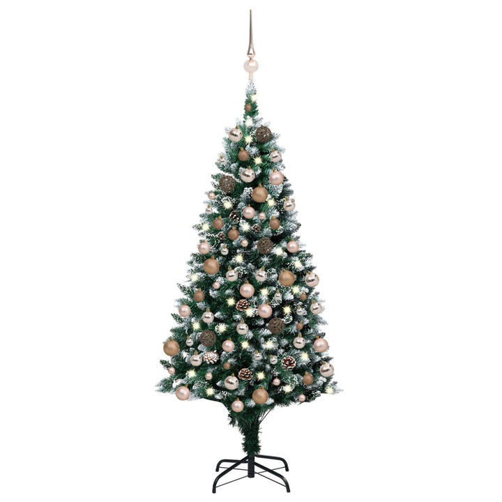 Kunstkerstboom met LED's, kerstballen en dennenappels 180 cm