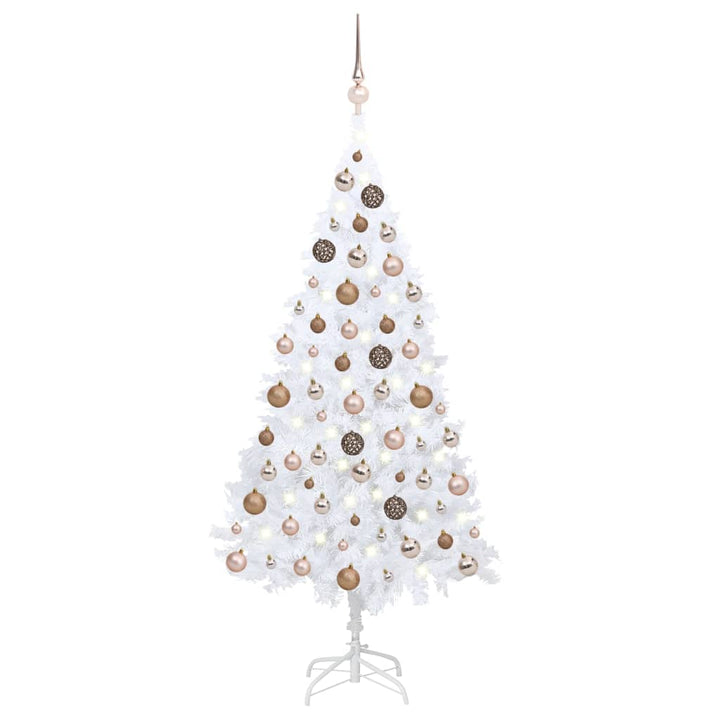 Kunstkerstboom met LED's en kerstballen 150 cm PVC wit