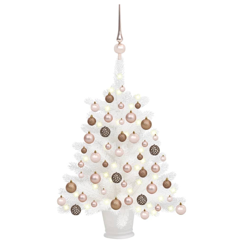 Kunstkerstboom met LED's en kerstballen 65 cm wit